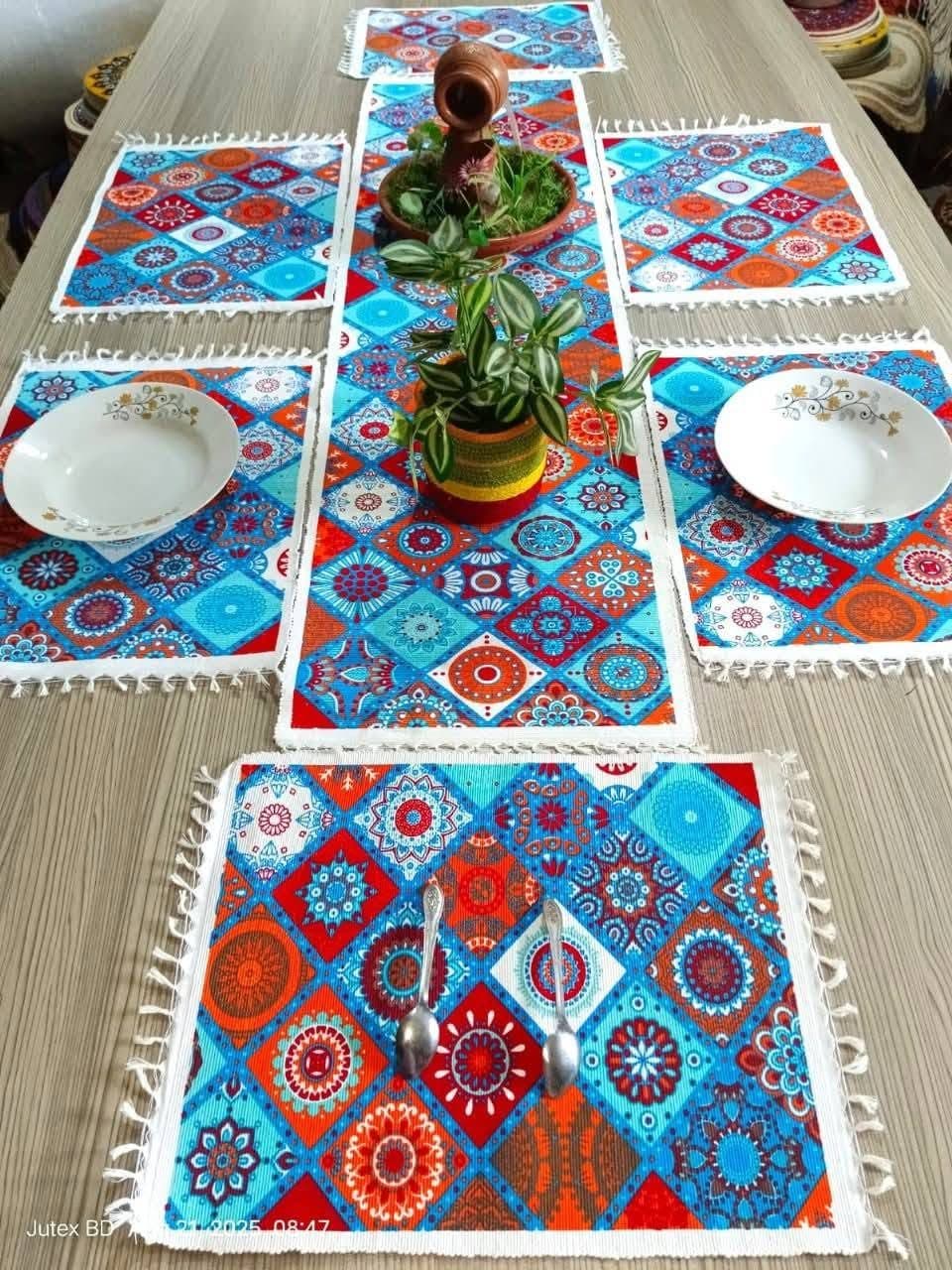 Patchwork Turquoise Runner & Placemat Set